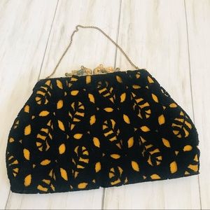 Vintage Nu-Art Handbag Black Crochet overlay Made in America